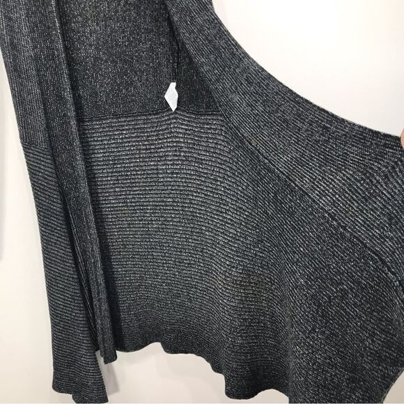 Cabi 3530 Black Gray Marled Stripe Knit Lagenlook Open Cloak Cardigan Sweater - Picture 9 of 16